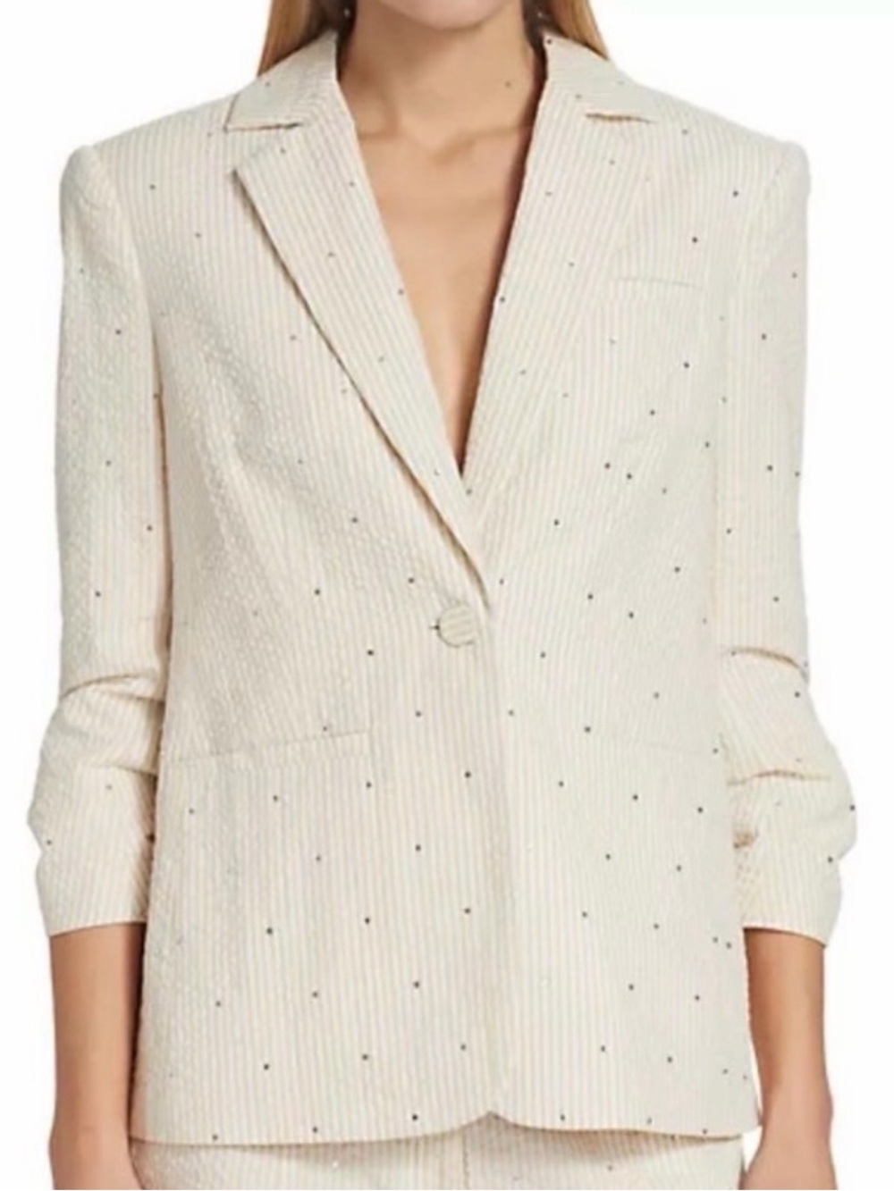 cinq a sept Cream Pinstripe Blazer with Subtle Dot Detail